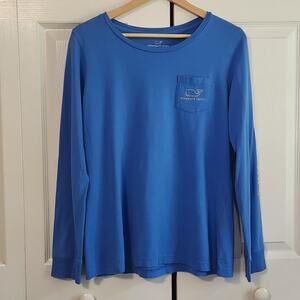 Vineyard Vines‎ Women's Blue & Yellow Long Sleeve Tee Size SM Whale Distressed